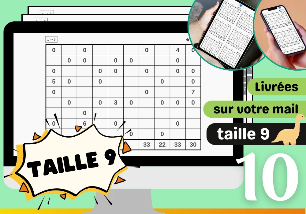 Pack 10 grilles taille 9 difficile